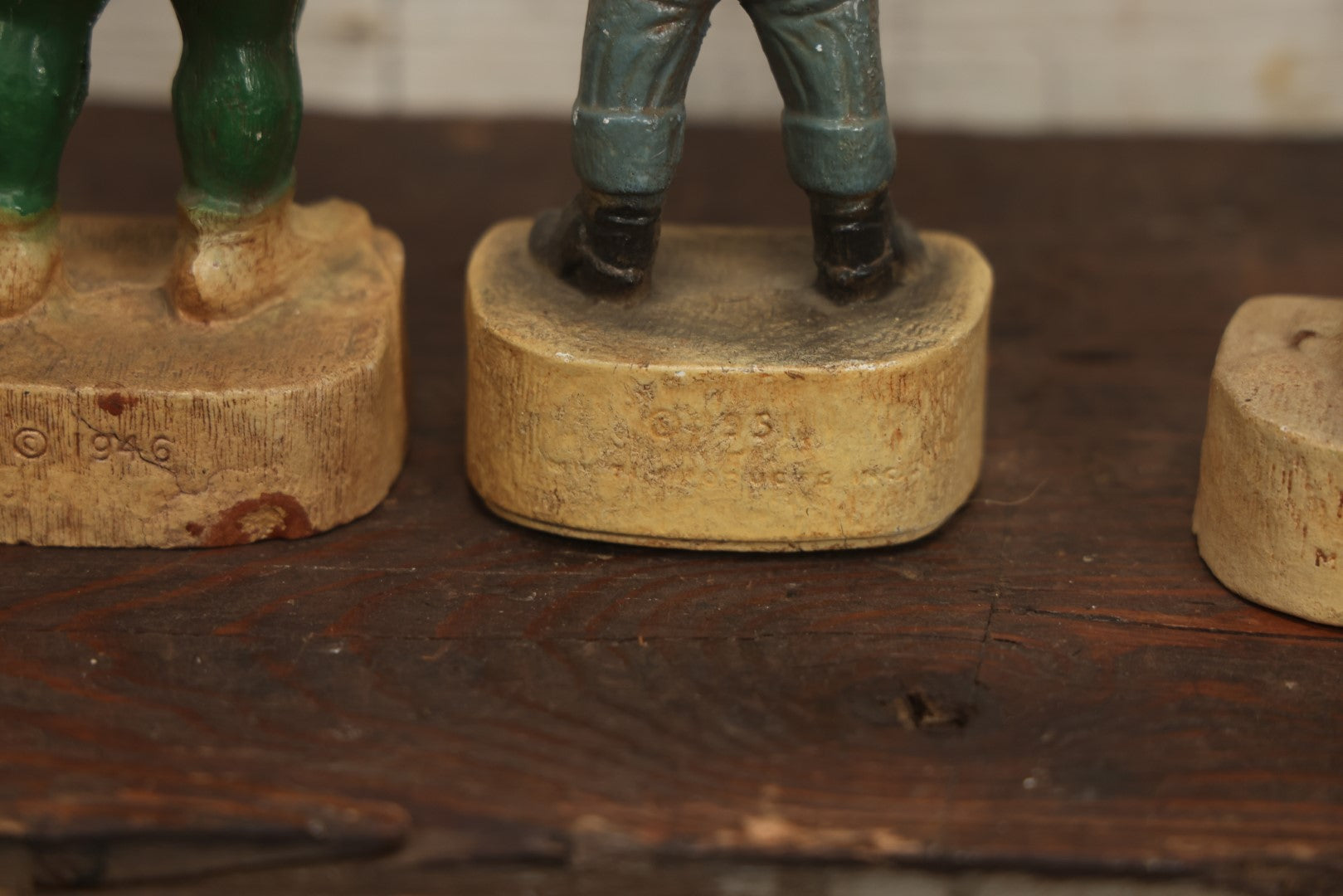 Lot 112 - Grouping Of Three Vintage Syroco-Like Composite Wood Community Chest Campaign Award Statues, "Cowboys And Indians" Themed, Copyright 1950 By Multi-Products Inc.