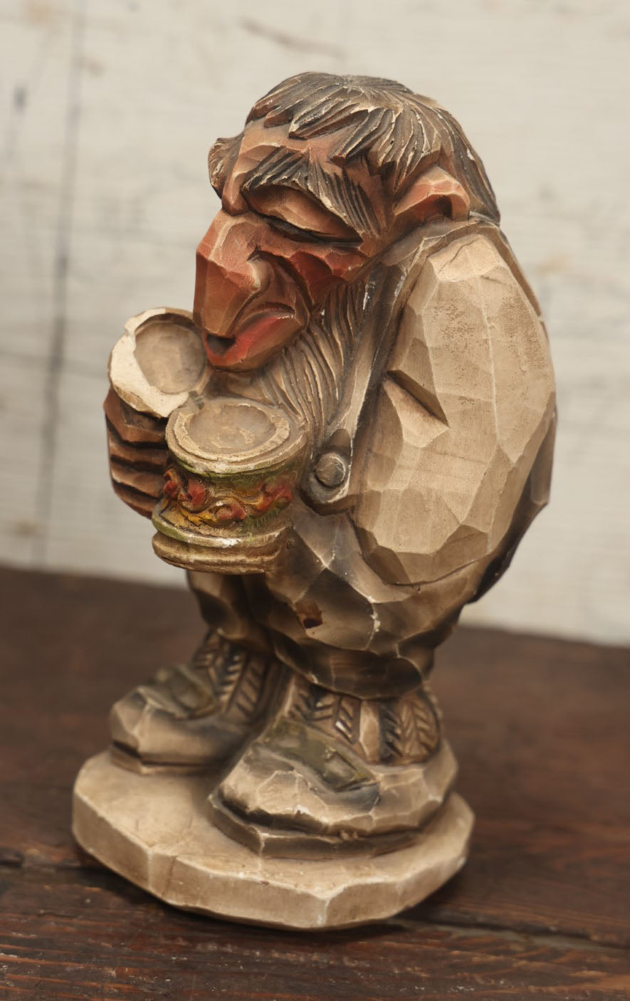 Lot 115 - Vintage Norwegian Ceramic Faux-Wood Carved Troll Figure, Circa 1950s, Norway, Figur Kunst Hauketo, Holding Beer Stein