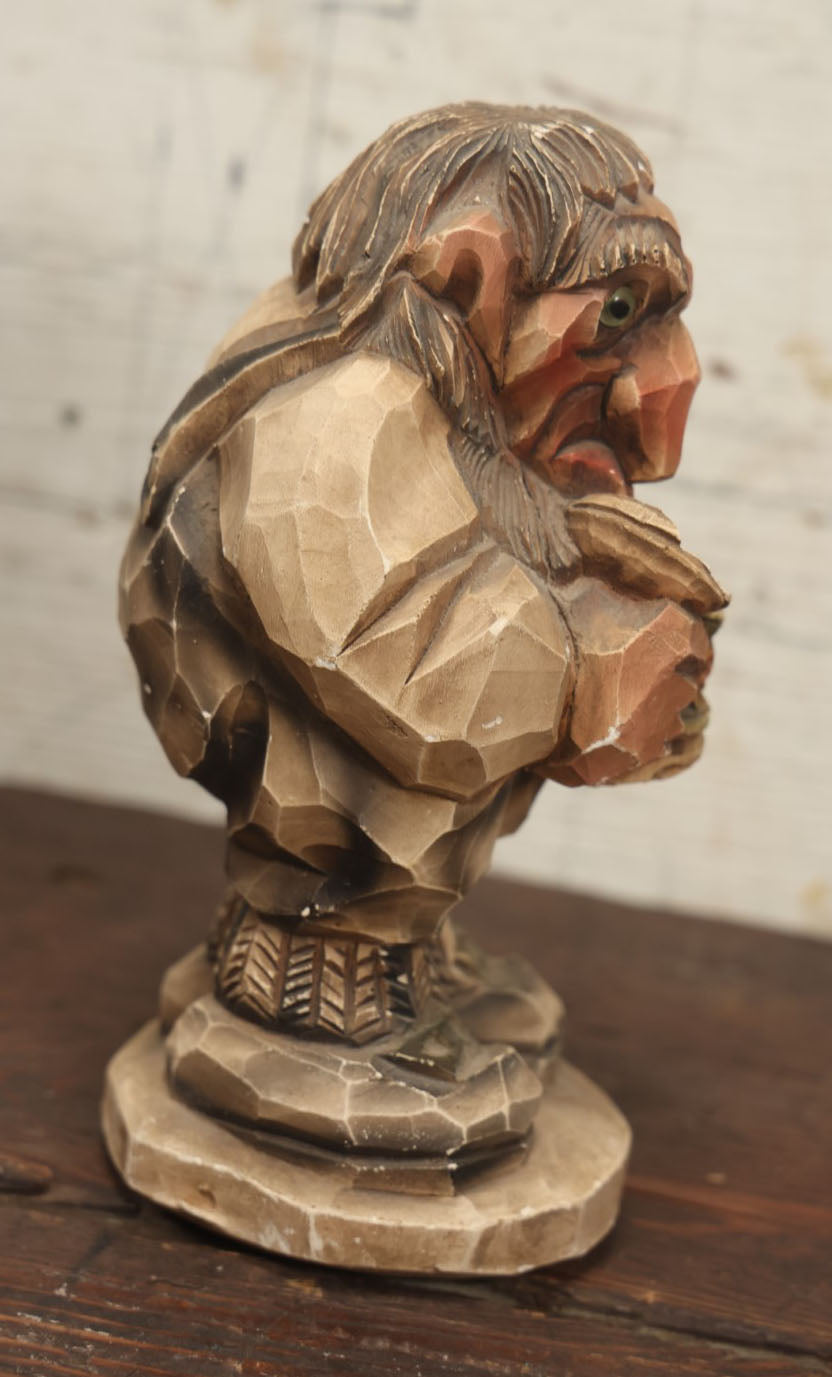 Lot 115 - Vintage Norwegian Ceramic Faux-Wood Carved Troll Figure, Circa 1950s, Norway, Figur Kunst Hauketo, Holding Beer Stein