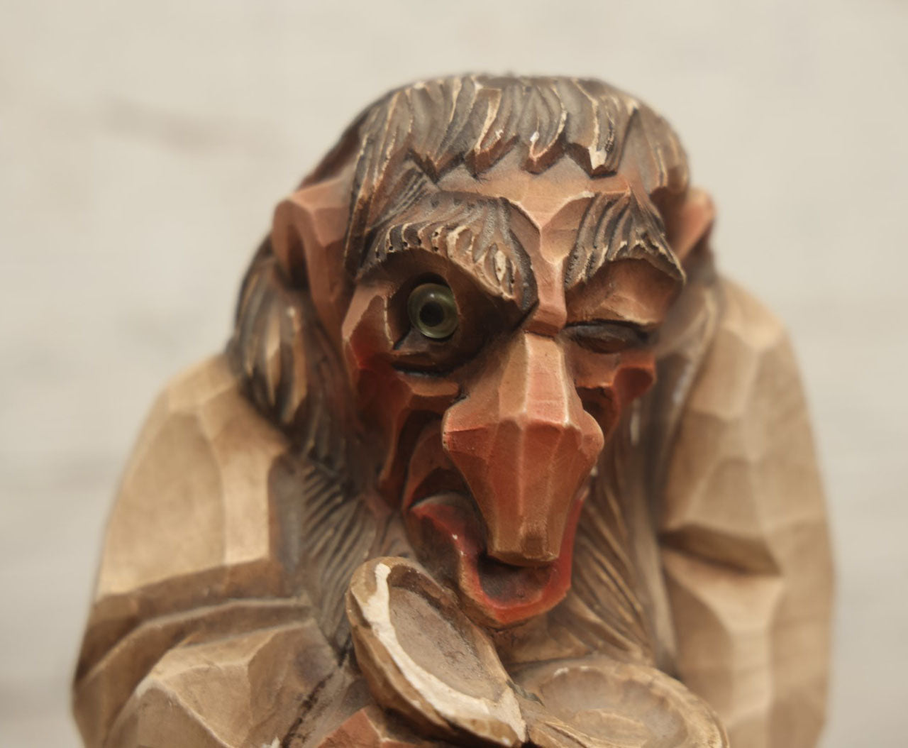 Lot 115 - Vintage Norwegian Ceramic Faux-Wood Carved Troll Figure, Circa 1950s, Norway, Figur Kunst Hauketo, Holding Beer Stein