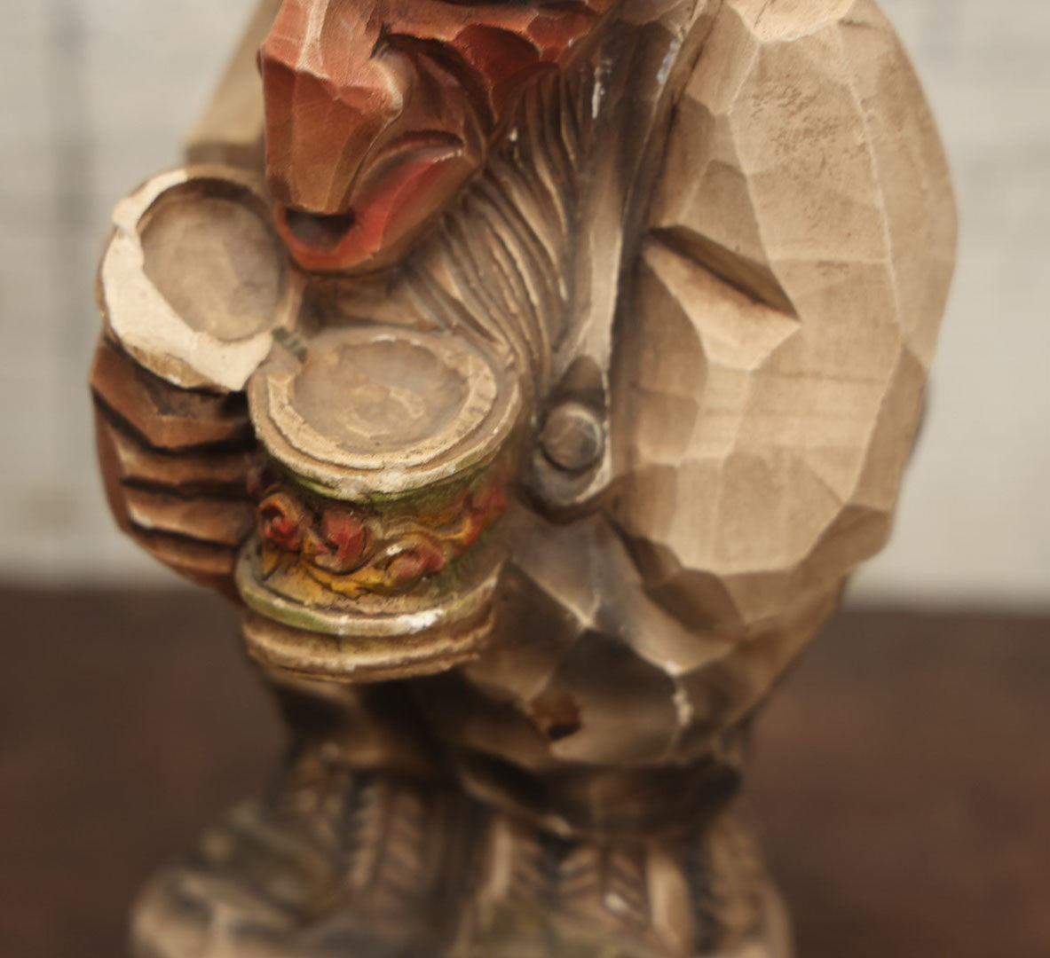 Lot 115 - Vintage Norwegian Ceramic Faux-Wood Carved Troll Figure, Circa 1950s, Norway, Figur Kunst Hauketo, Holding Beer Stein