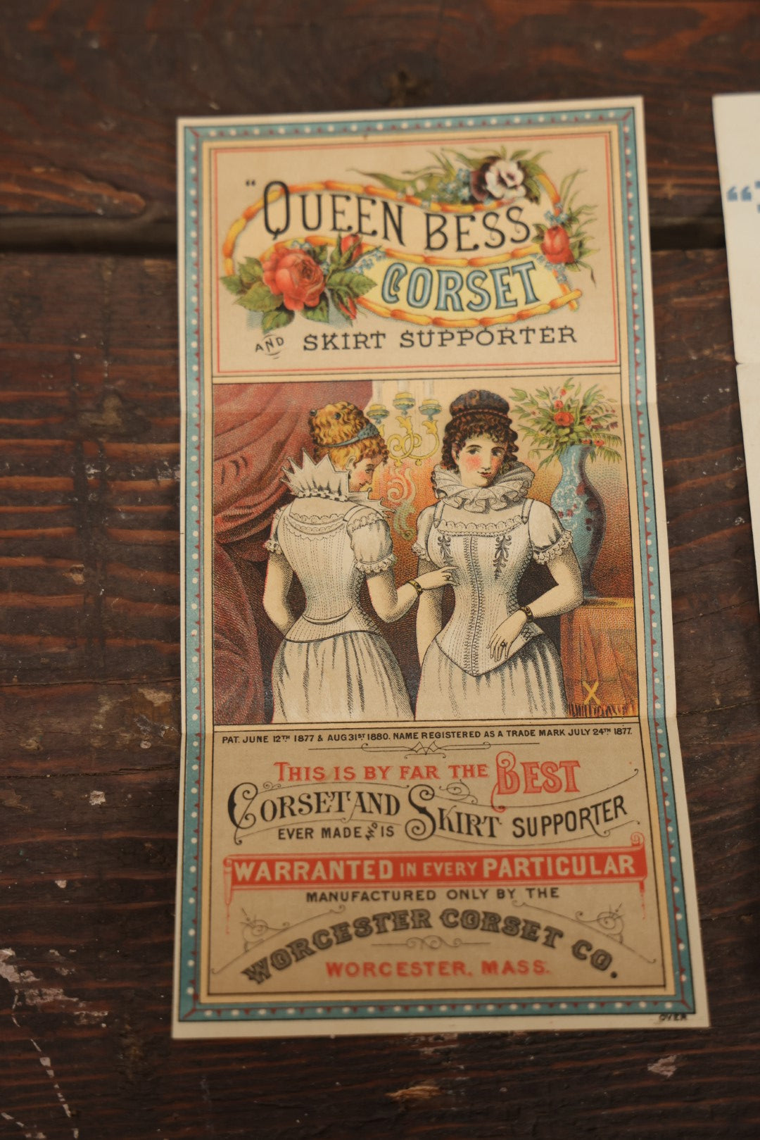 Lot 118 - Pair Of Antique Folded Corset Advertisements, Queen Bess Corset From Worcester Corset Company, Massachusetts, And The Faultless Corset From C.V. Carpenter Co. Southbridge, Massachusetts