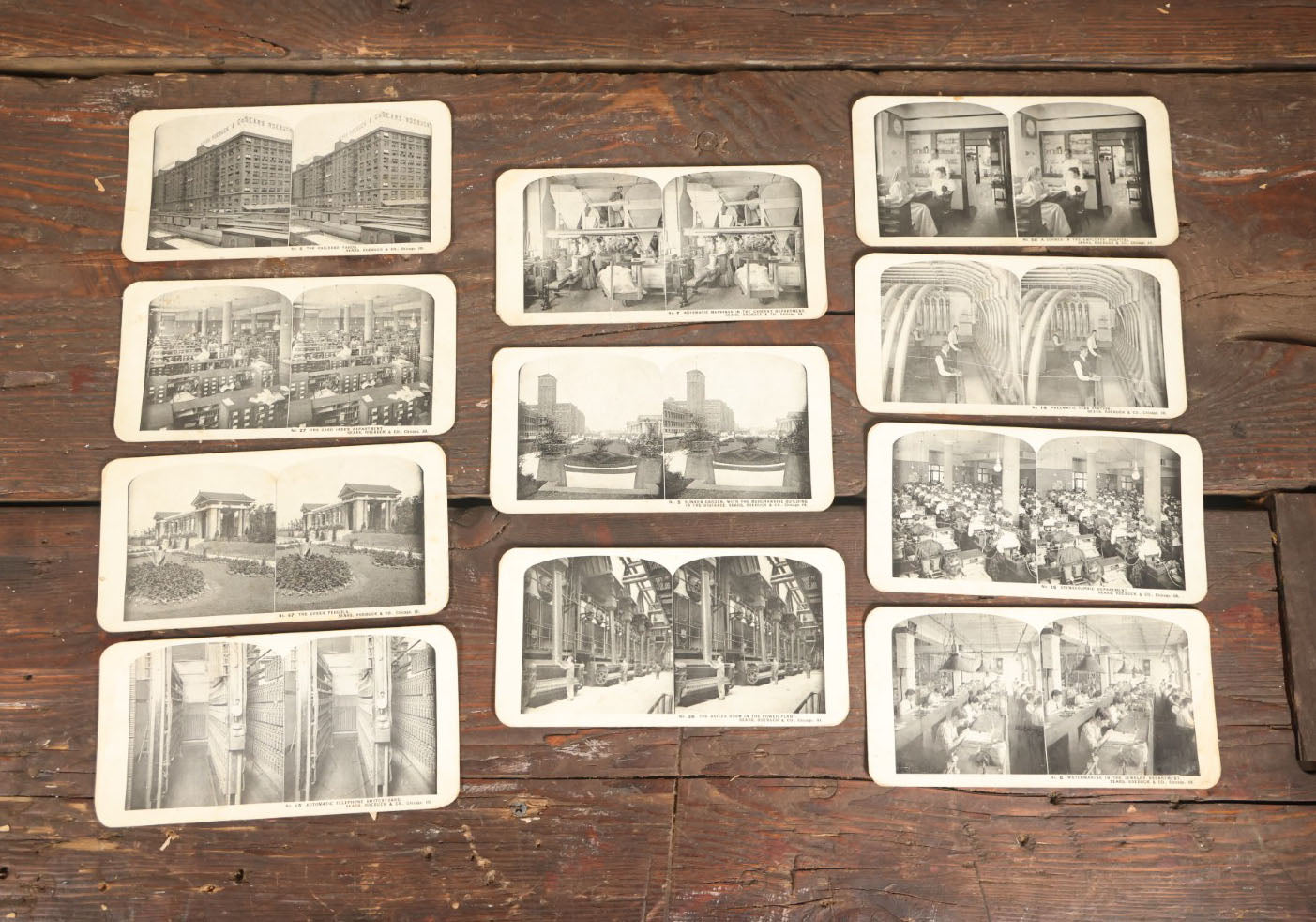 Lot 128 - Grouping Of 11 Antique Occupational Stereo View Cards Showing The Interior Operations Of Sears, Roebuck, & Co., Chicago, Illinois