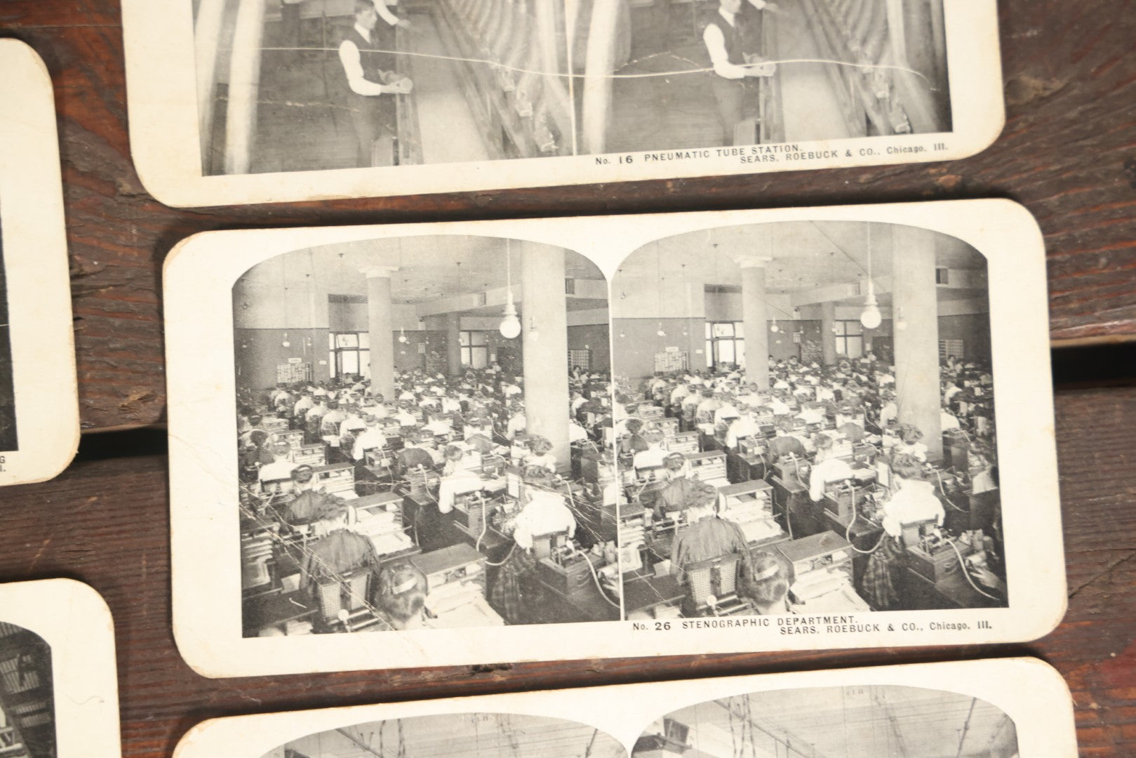 Lot 128 - Grouping Of 11 Antique Occupational Stereo View Cards Showing The Interior Operations Of Sears, Roebuck, & Co., Chicago, Illinois