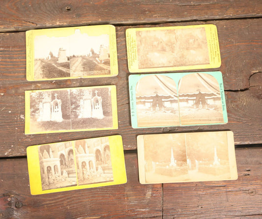 Lot 129 - Grouping Of Six Stereo View Cards Showing Various Cemeteries, Including Gettysburg Battlefield (Note Losses To This Card), Memorial Hall Service, And More