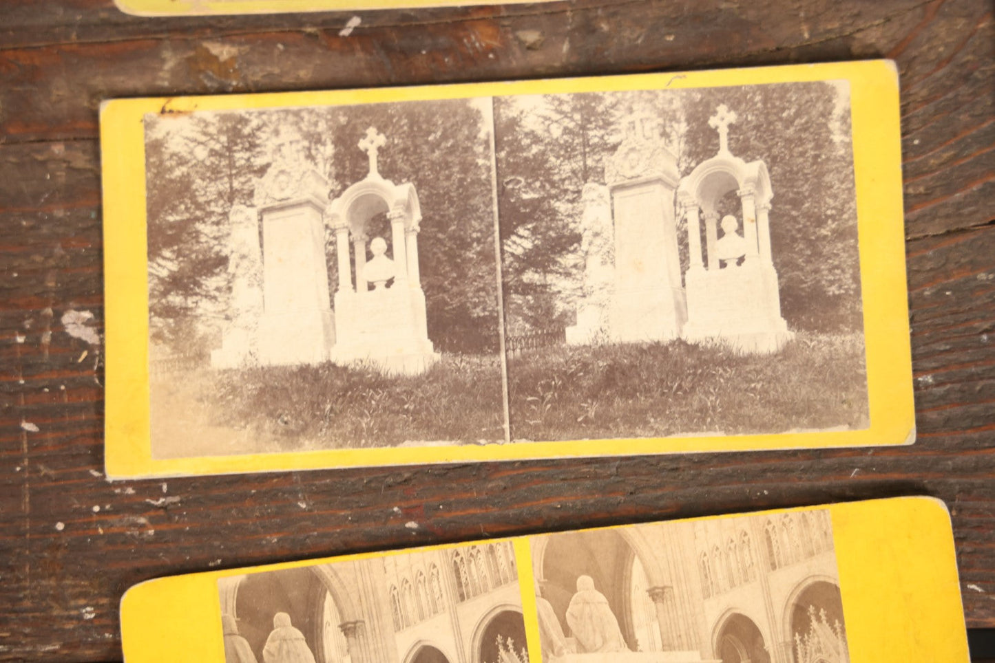 Lot 129 - Grouping Of Six Stereo View Cards Showing Various Cemeteries, Including Gettysburg Battlefield (Note Losses To This Card), Memorial Hall Service, And More