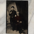 Lot 010 - Antique Tintype Photo Of Two Darkly Dressed Young Men In Hats Smoking Cigars