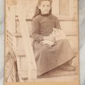 Lot 015 - Antique Cabinet Card Photo Of A Young Girl With A Cat Curled Up On Her Lap, Sitting Outside On Stoop