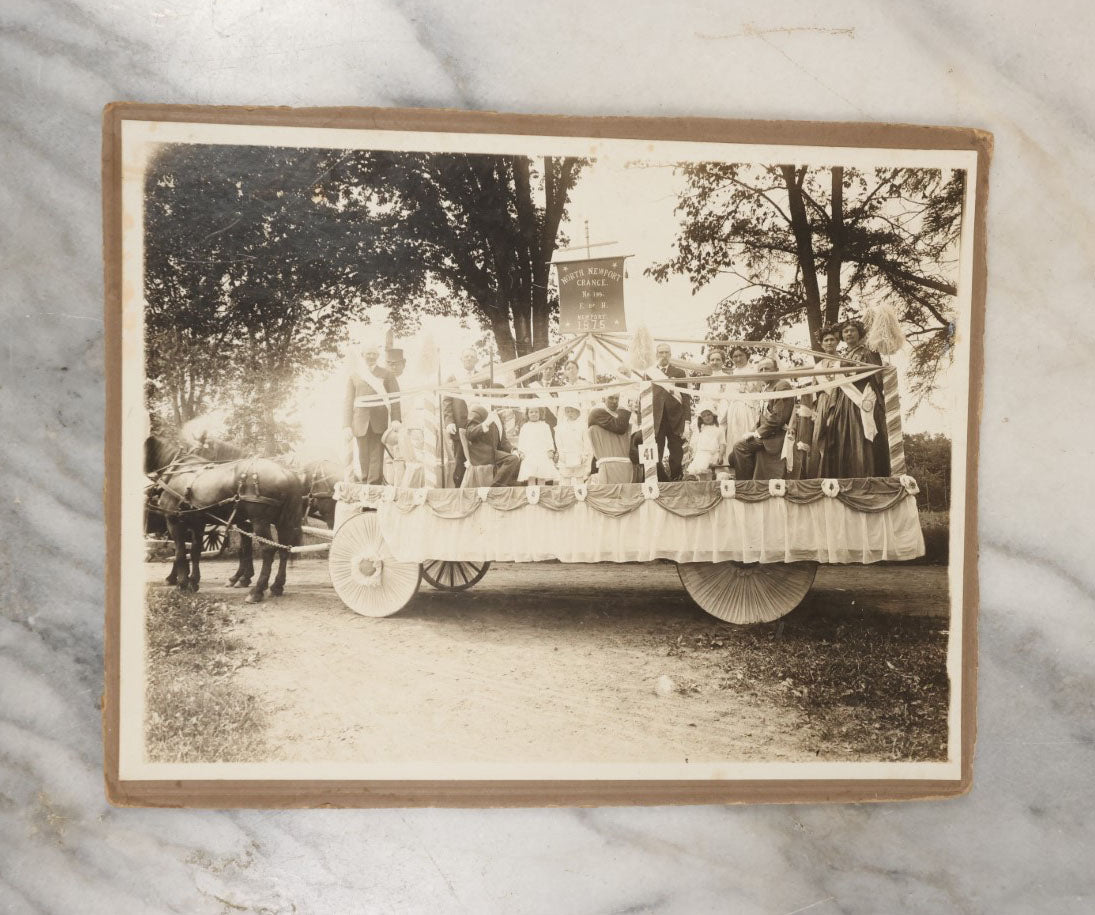 Lot 031 - Antique Boarded Photograph Of A Parade Float, North Newport Grange, Newport Maine Centennial Parade, 1914, By Novelty Photo, F. Hayes Photographer, Beverly, Massachusetts