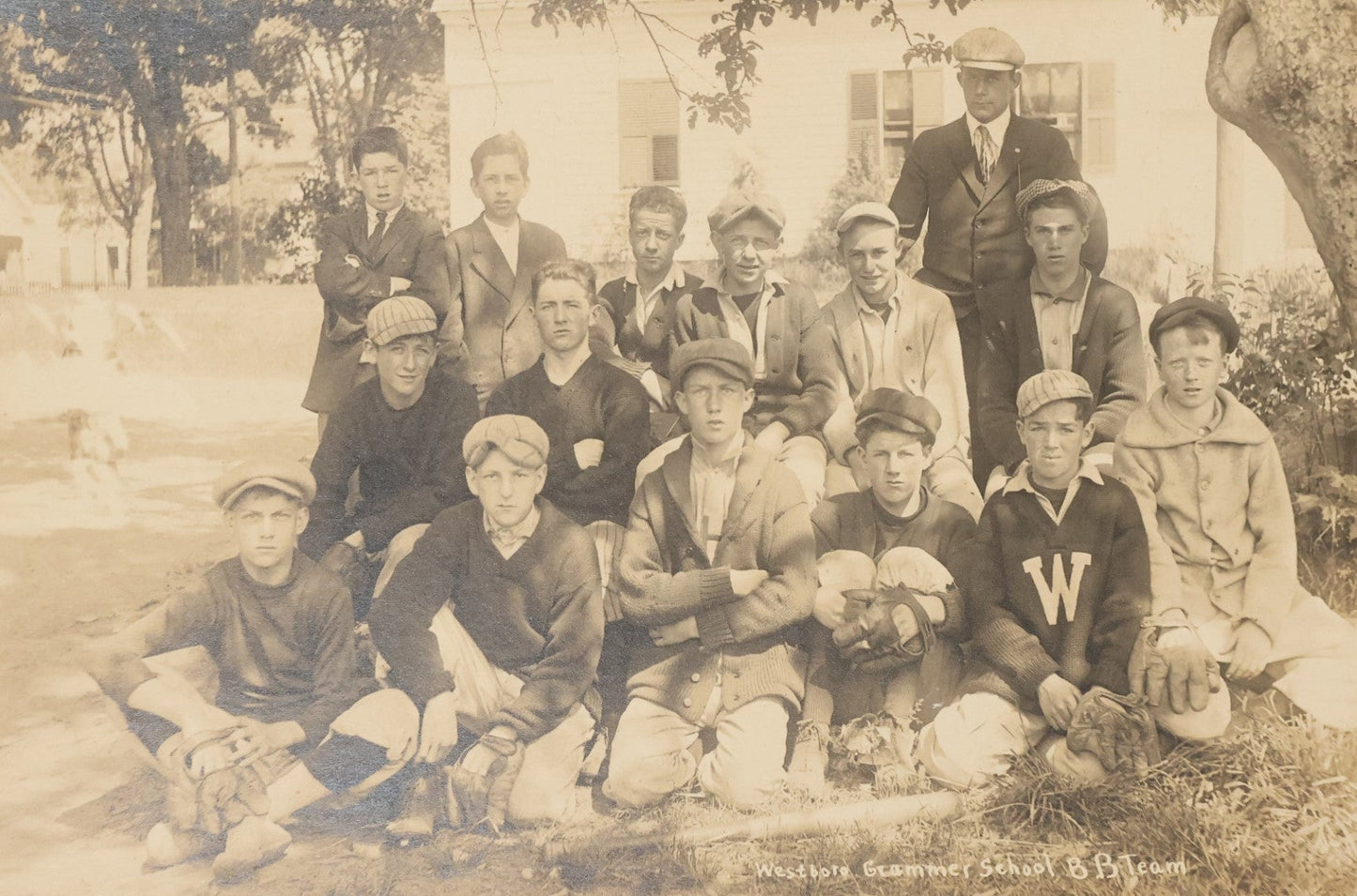 Lot 033 - Antique Boarded Photograph Of The Westboro Grammar School Boys Baseball Team, Dated June 1915 