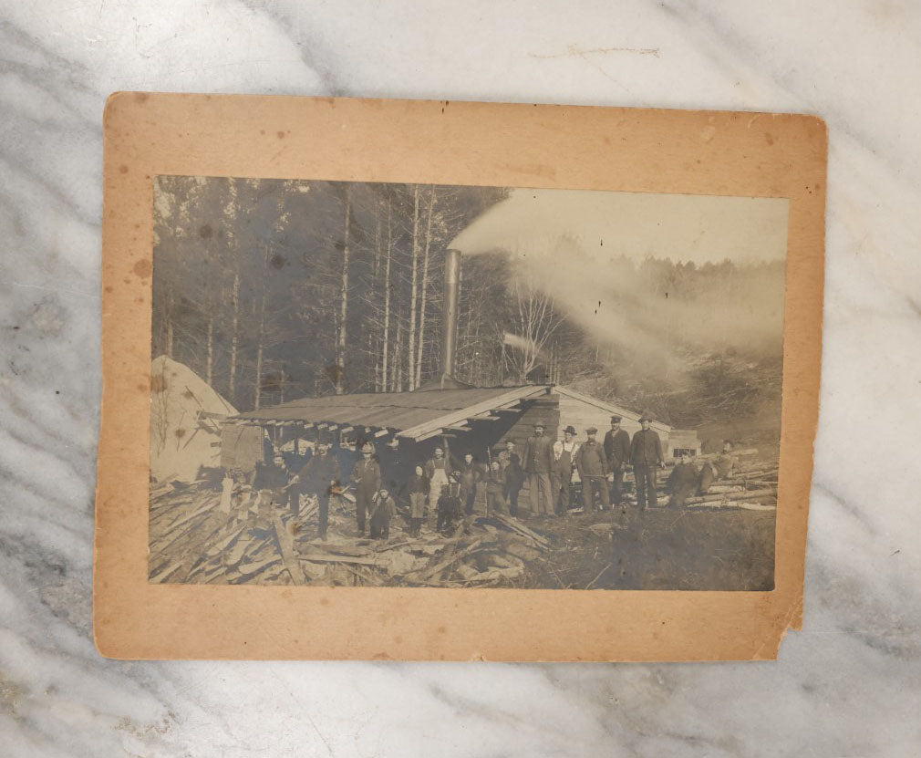 Lot 039 - Grouping Of Five Antique Boarded Occupational Photographs Of Men Working And Their Horses, Beasts Of Burden, Logging And Other Job Sites