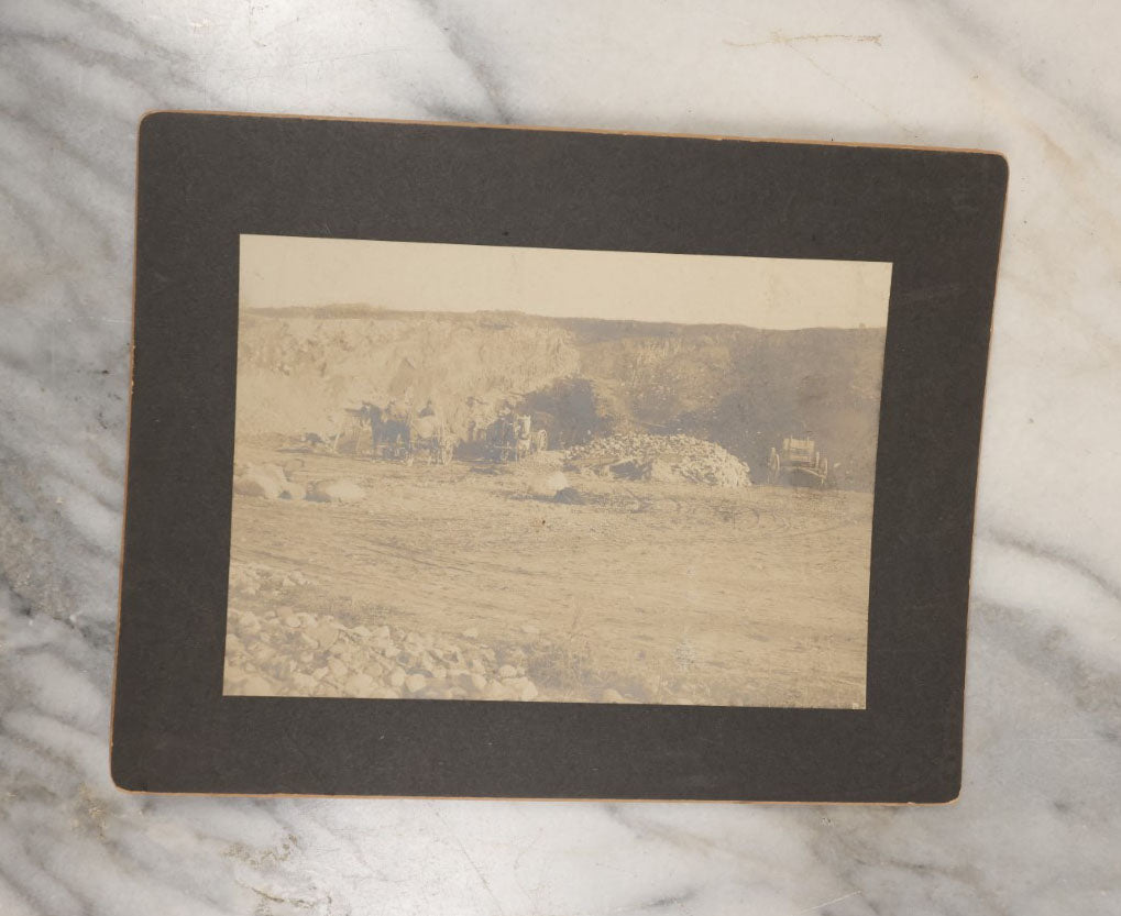 Lot 039 - Grouping Of Five Antique Boarded Occupational Photographs Of Men Working And Their Horses, Beasts Of Burden, Logging And Other Job Sites