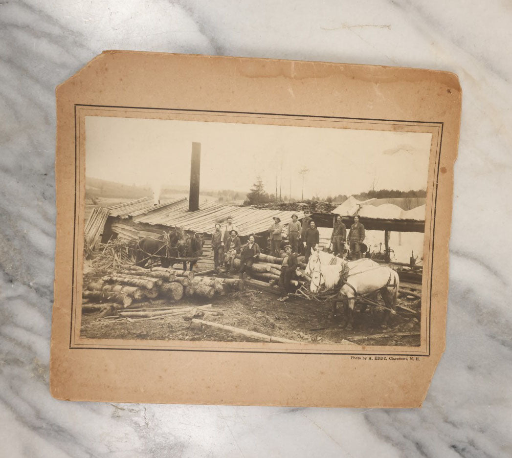 Lot 039 - Grouping Of Five Antique Boarded Occupational Photographs Of Men Working And Their Horses, Beasts Of Burden, Logging And Other Job Sites