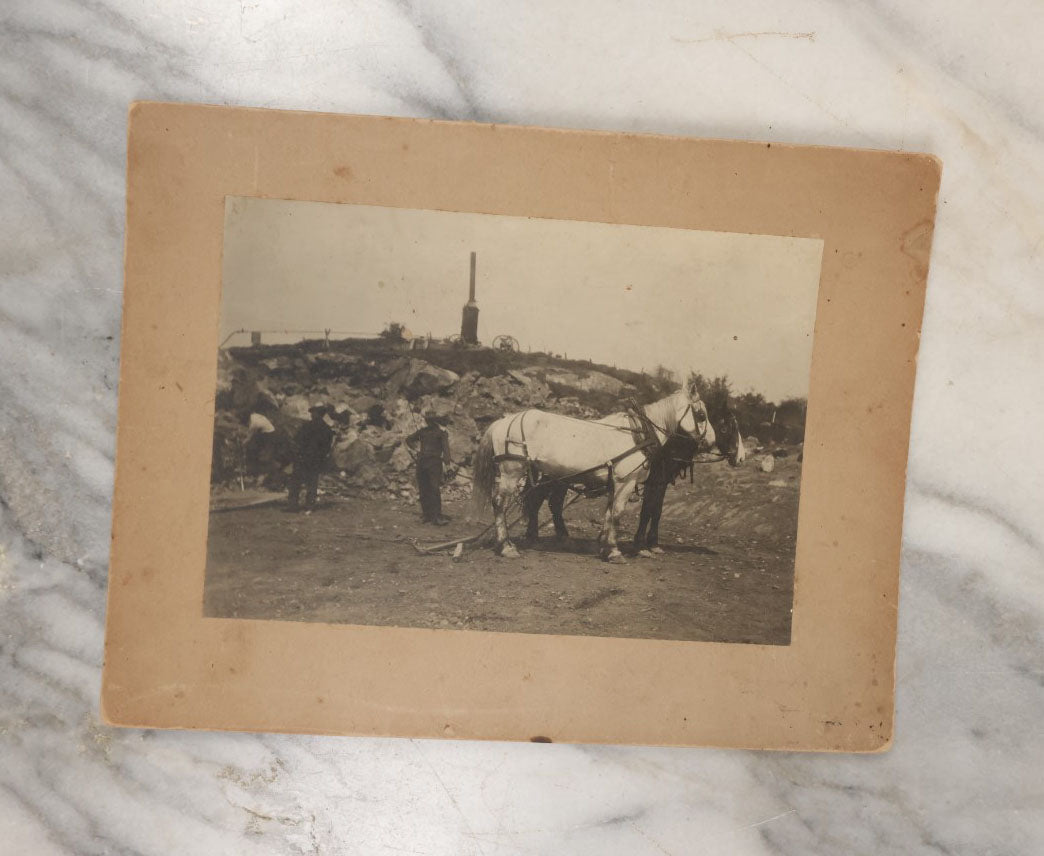 Lot 039 - Grouping Of Five Antique Boarded Occupational Photographs Of Men Working And Their Horses, Beasts Of Burden, Logging And Other Job Sites