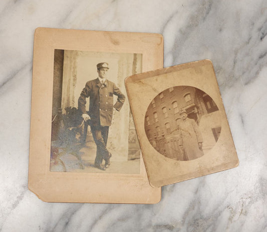 Lot 041 - Pair Of Antique Boarded Photos Of Men In Uniform, Possible Police Officers, One Outdoors In City