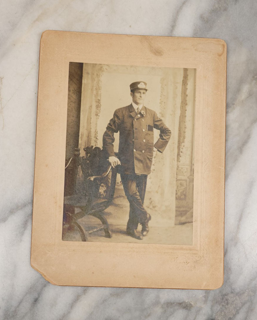 Lot 041 - Pair Of Antique Boarded Photos Of Men In Uniform, Possible Police Officers, One Outdoors In City