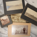 Lot 042 - Grouping Of Five Antique Boarded Photos Of People And Their Horses, Including Man And Woman In Carriage, Man With White Horse, And Horses Loading Rail Cars