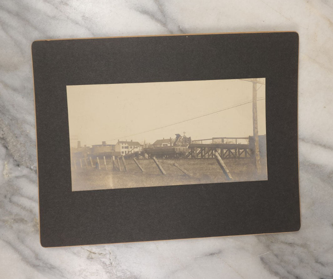 Lot 042 - Grouping Of Five Antique Boarded Photos Of People And Their Horses, Including Man And Woman In Carriage, Man With White Horse, And Horses Loading Rail Cars