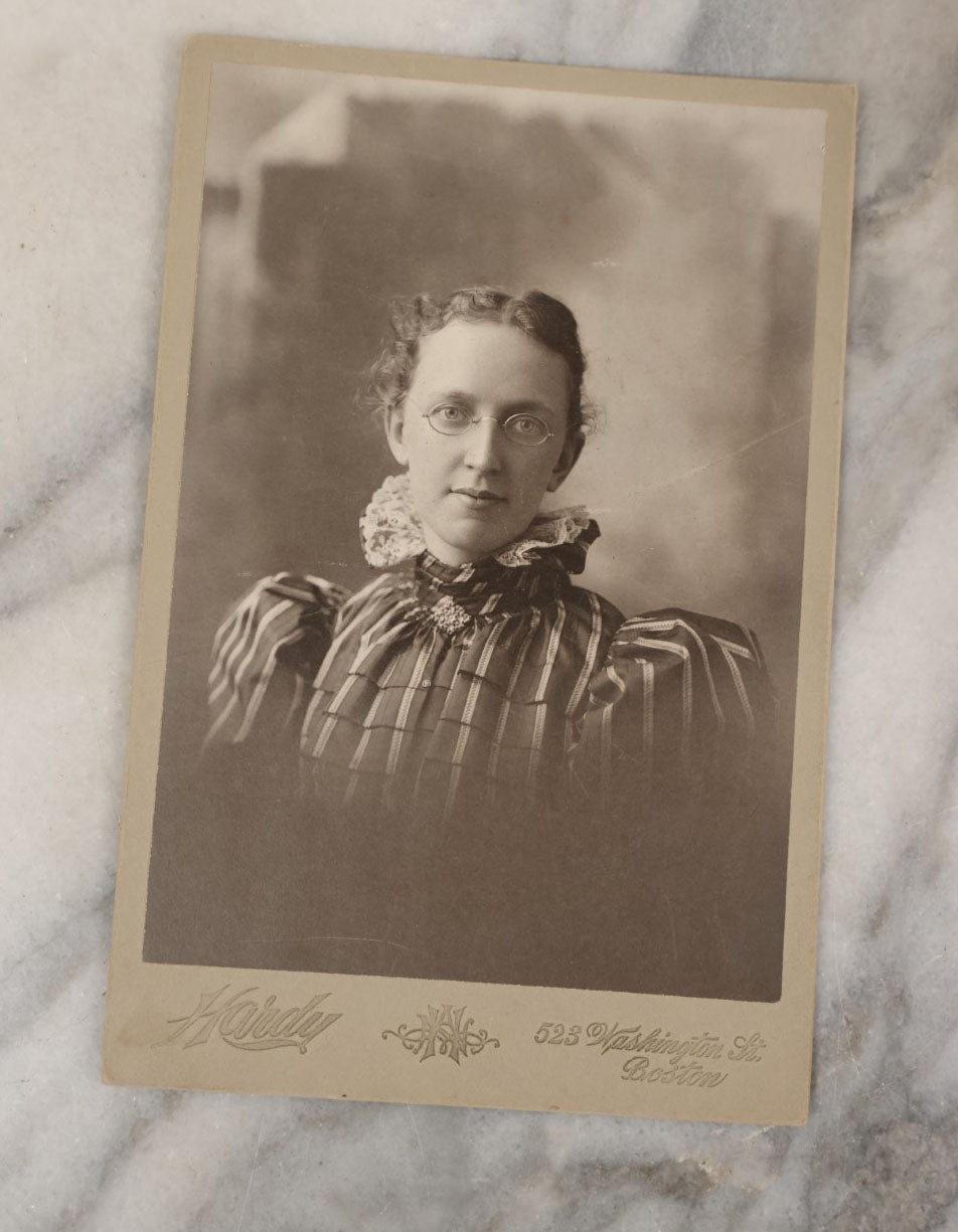 Lot 043 - Grouping Of 15+ Antique Cabinet Card Portrait Photographs Of Men, Women, And Children, Including Strikingly Handsome Man With Dark Beard, And Others, Photographers From Boston, New Hampshire, Etc. 