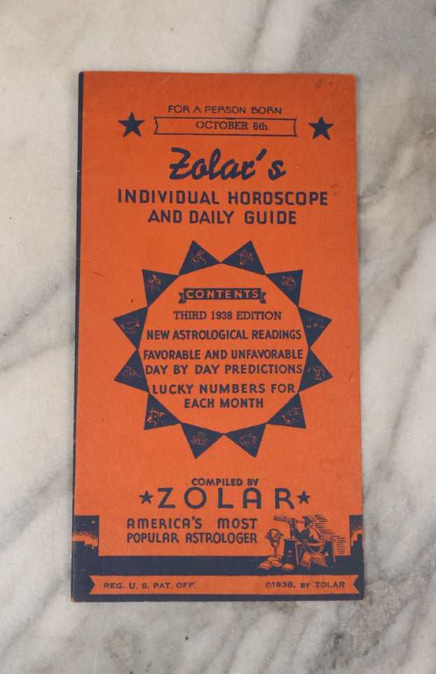 Lot 052 - Pair Of Vintage Pamphlets, Zolar's Horoscope And Daily Guide, For October 6th And 13th, 1938, America's Most Popular Astrologer