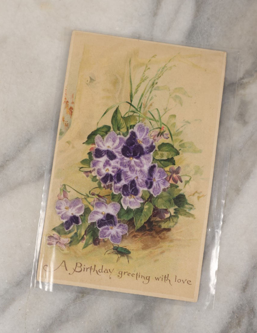 Lot 054 - Grouping Of Nine Antique Postcards, Mostly For Birthdays, Christmas, Etc., Embossed, With Flowers And Pretty Women, Early 20th Century