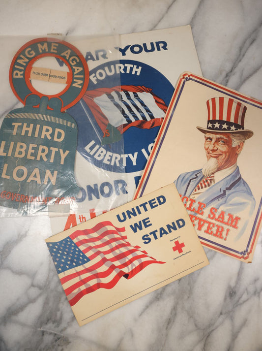 Lot 055 - Grouping Of Four Pieces Of Patriotic Ephemera, Including Third Liberty Loan Posters, Uncle Sam Forever, And United We Stand Red Cross Poster