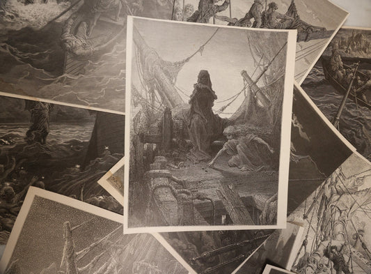 Lot 058 - Grouping Of 10 Illustrated Book Plates Of The Rime Of The Ancient Mariner As Illustrated By Gustave Dore, Featuring Haunting Seafaring Scenes And More, Late 19th Century