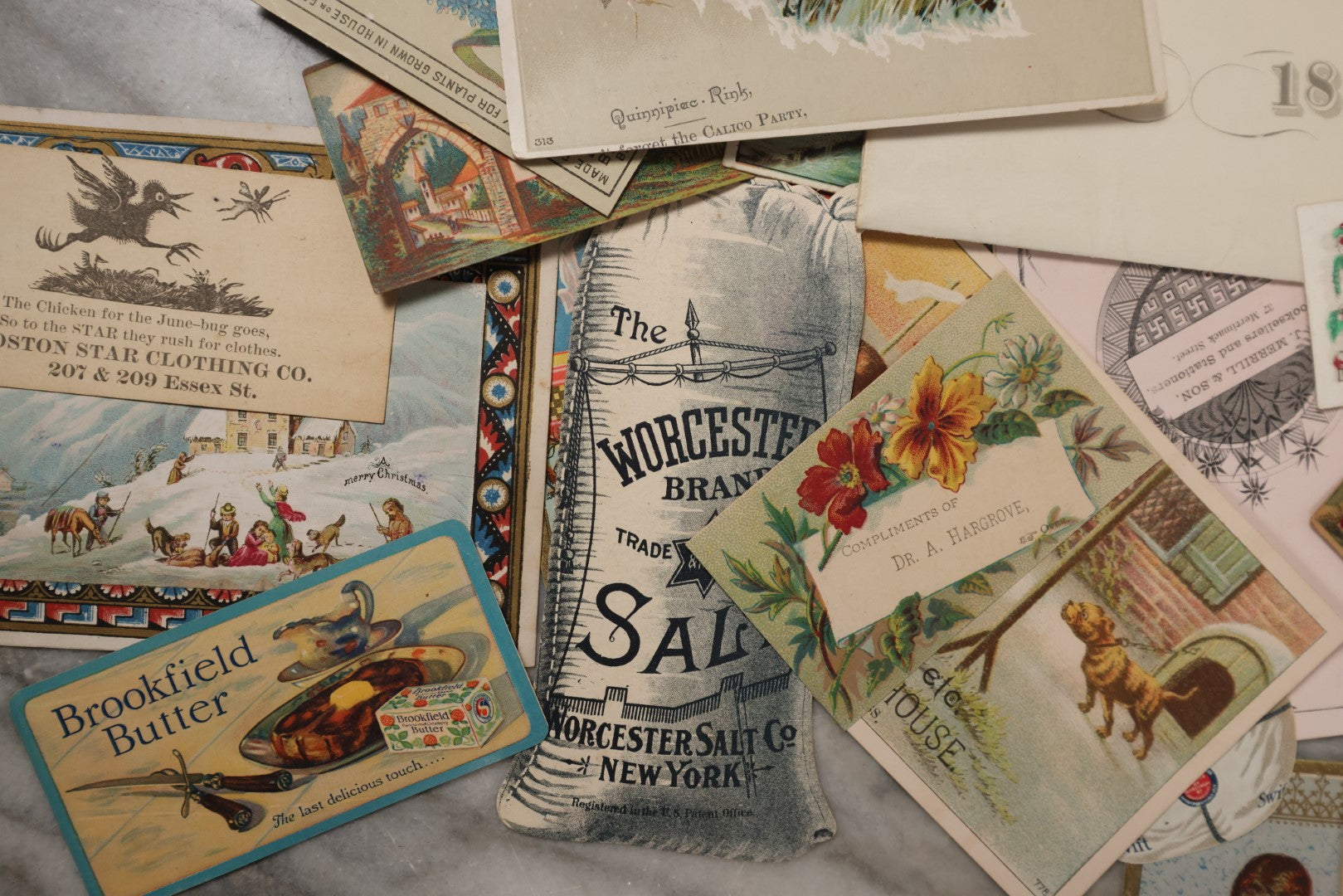 Lot 060 - Grouping Of 40+ Antique Trade Card Advertisements Including Worcester Saly, Teco Pancake Flower, Boraxine, And More