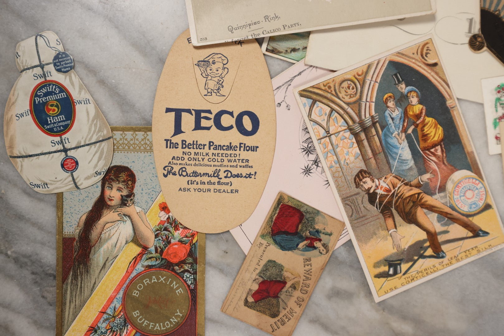 Lot 060 - Grouping Of 40+ Antique Trade Card Advertisements Including Worcester Saly, Teco Pancake Flower, Boraxine, And More