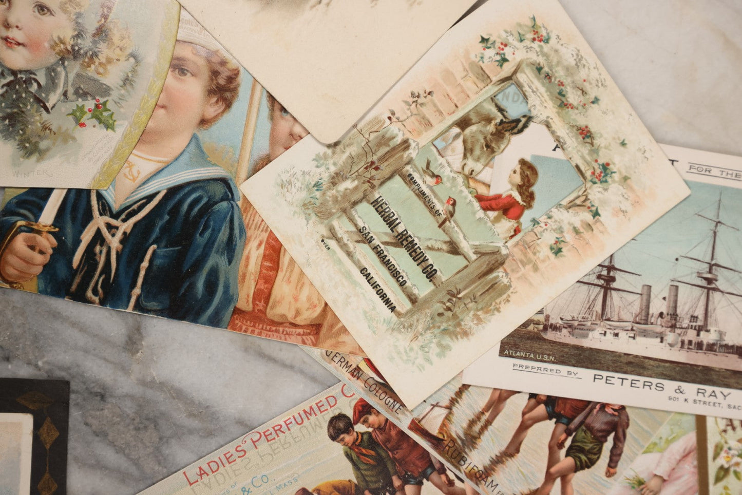 Lot 061 - Grouping Of 45+ Antique Trade Card Advertisements, Including Many For Hoyt's German Cologne, Herbal Remedy Co., Lydia E. Pinkham's, And More