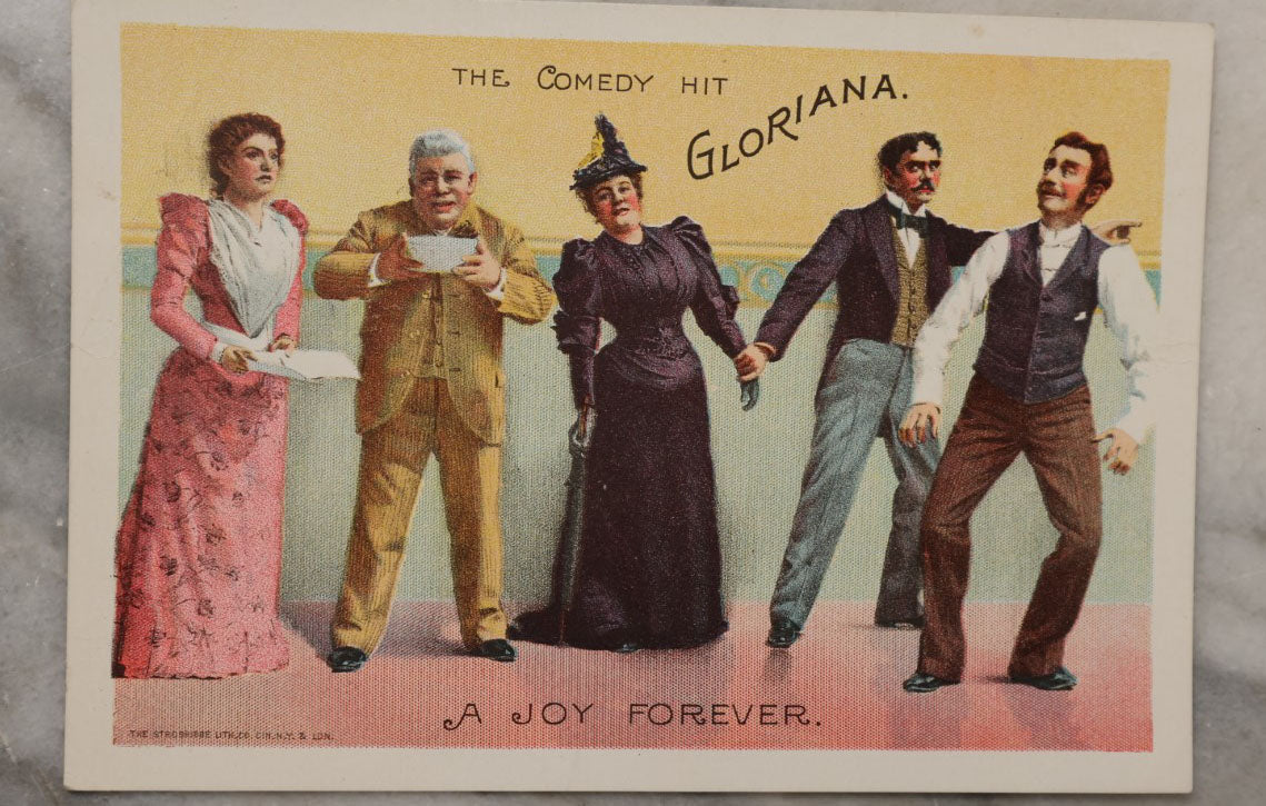 Lot 063 - Grouping Of Three Trade Card Advertisements For The Comedy Hit Gloriana, "A Joy Forever"