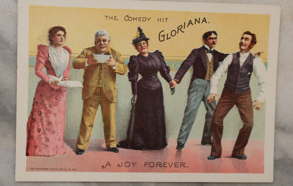 Lot 063 - Grouping Of Three Trade Card Advertisements For The Comedy Hit Gloriana, "A Joy Forever"