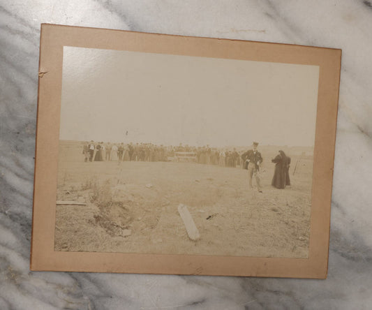 Lot 065 - Unusual Antique Boarded Photograph Of Some Kind Of Outdoor Gathering Or Ceremony, Possible Burial, Note Woman Dressed All In Black Mourning Attire