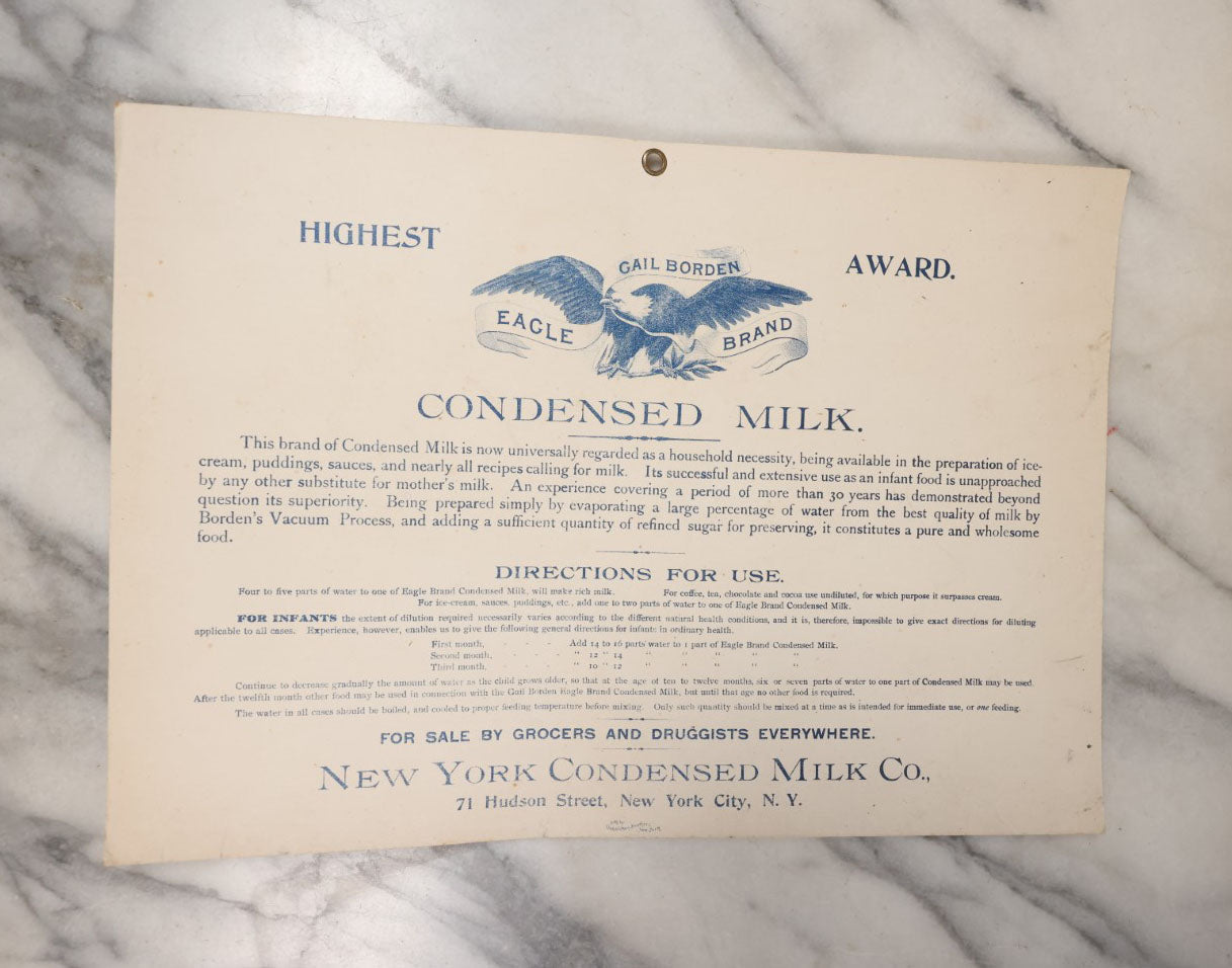 Lot 073 - Antique Lithographed Advertisement, Gail Borden Eagle Brand Condensed Milk, The Best Food For Infants And Children, With Three Children At Center