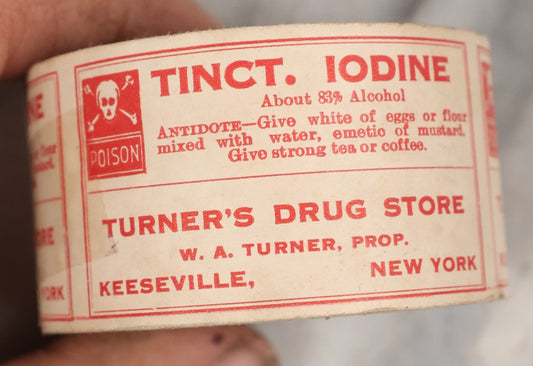 Lot 075 - Roll Of New Old Stock N.O.S. Apothecary Pharmacy Poison Labels, Tincture Of Iodine, From Turner's Drug Store, Keeseville, New York, With Skull And Crossbones