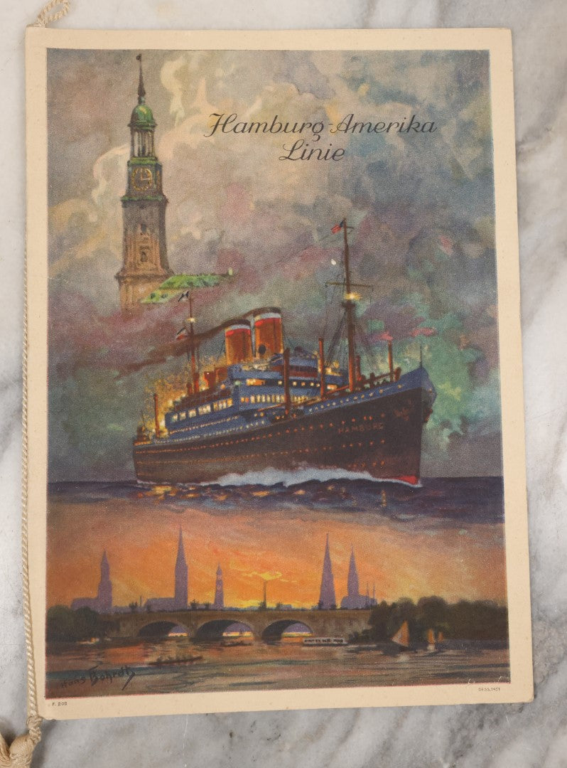 Lot 079 - Grouping Of Three Vintage Ocean Liner Ship Farewell Dinner Menus, Including Hamburg Amerika Line, S.S. Hamburg 1929, M.S. Milwaukee 1929, And White Star Line R.M.S. Queen Elizabeth 1954