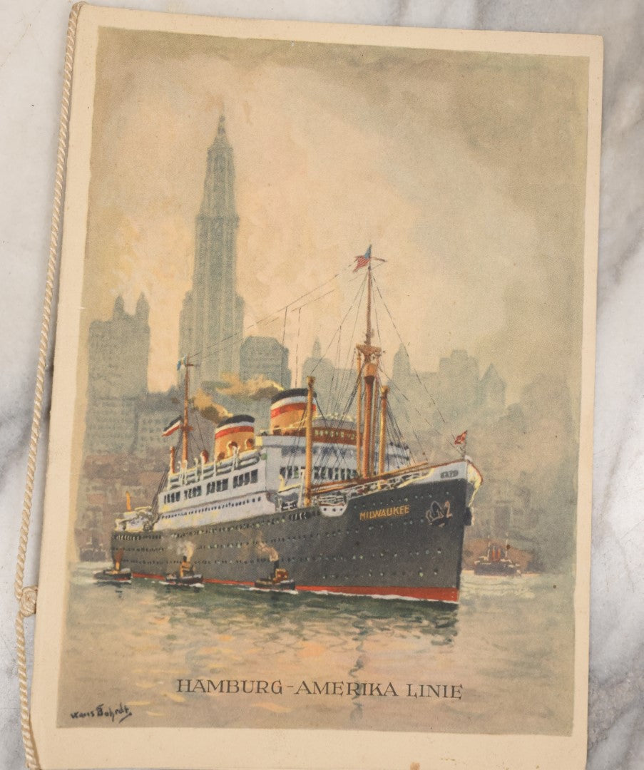 Lot 079 - Grouping Of Three Vintage Ocean Liner Ship Farewell Dinner Menus, Including Hamburg Amerika Line, S.S. Hamburg 1929, M.S. Milwaukee 1929, And White Star Line R.M.S. Queen Elizabeth 1954