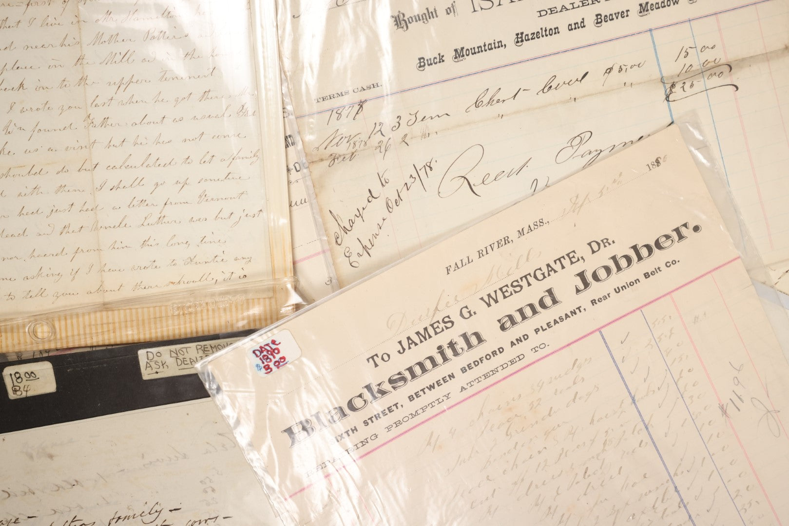 Lot 081 - Grouping Of Miscellaneous Antique Correspondence, Billheads, Letters, And More, Including James Westgate, Blacksmith And Jobber, Isaac D. Norton, Dealer In Coal, George H. Hoar & Son Brushes, Varnishes, Paints, Wall Paper, Etc.
