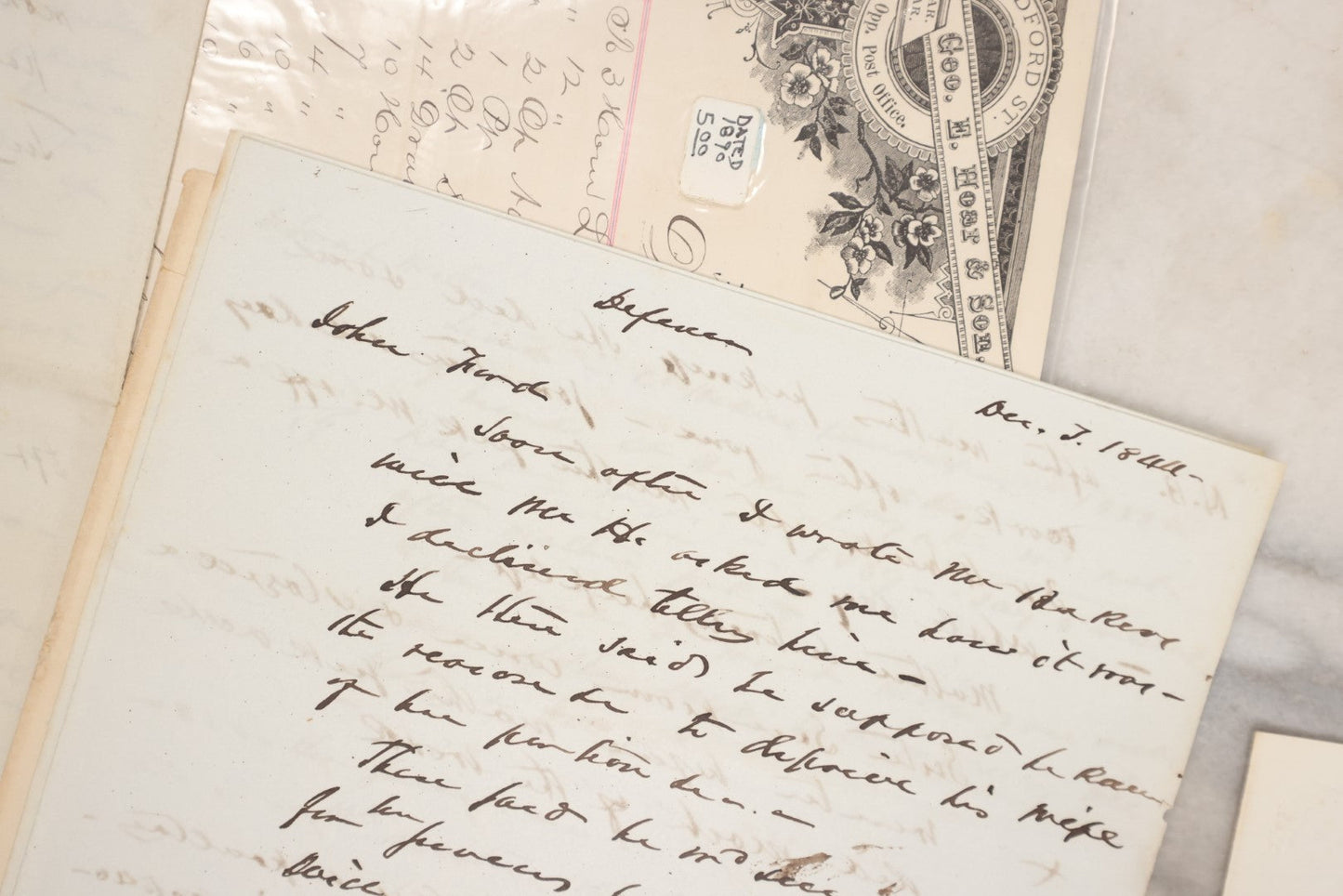 Lot 081 - Grouping Of Miscellaneous Antique Correspondence, Billheads, Letters, And More, Including James Westgate, Blacksmith And Jobber, Isaac D. Norton, Dealer In Coal, George H. Hoar & Son Brushes, Varnishes, Paints, Wall Paper, Etc.