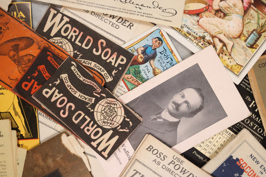 Lot 088 - Grouping Of 25+ Pieces Of Miscellaneous Antique And Vintage Advertising Including World's Soap, Socony Road Map, Boss Powder, National Despatch Freight Line, And More