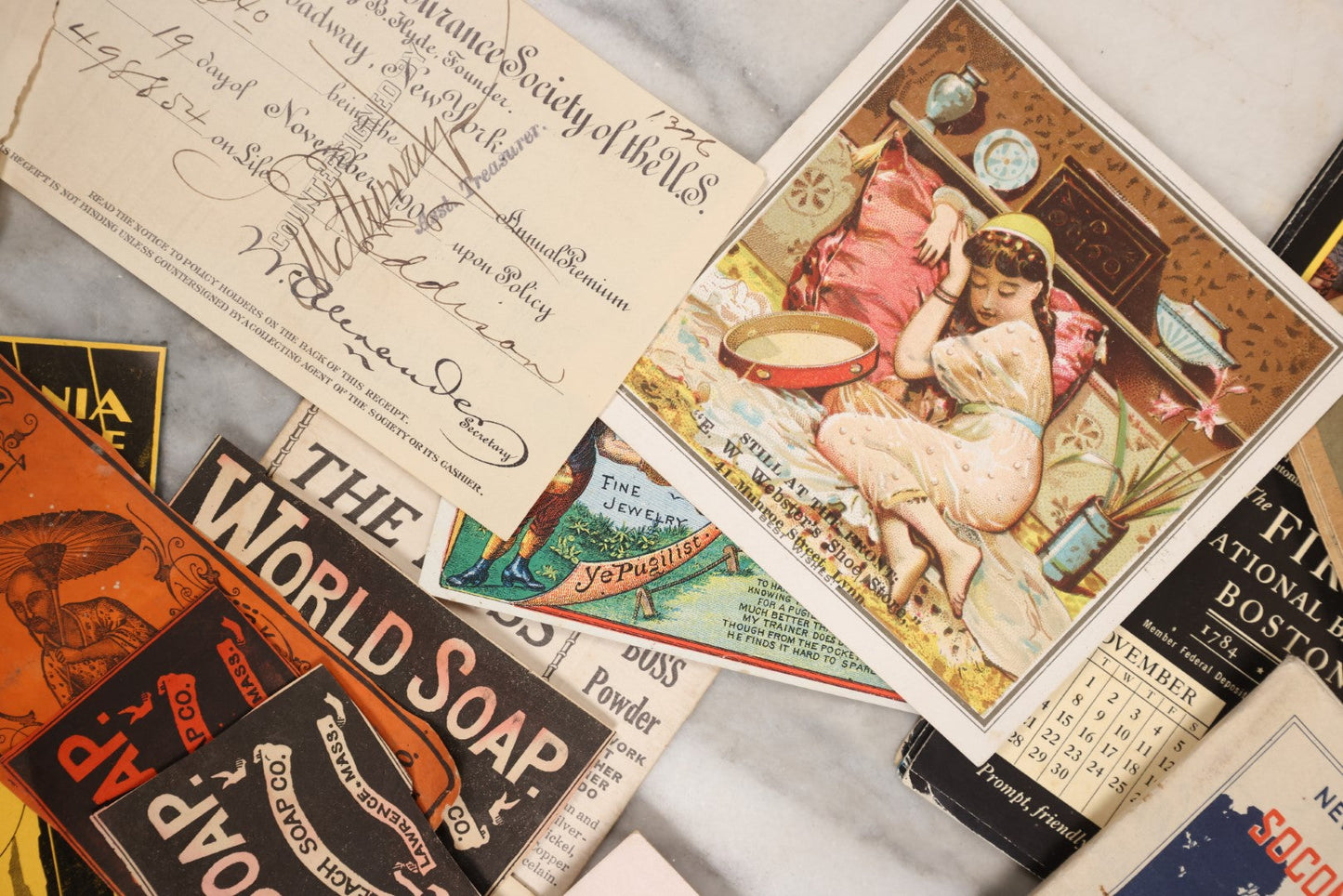 Lot 088 - Grouping Of 25+ Pieces Of Miscellaneous Antique And Vintage Advertising Including World's Soap, Socony Road Map, Boss Powder, National Despatch Freight Line, And More