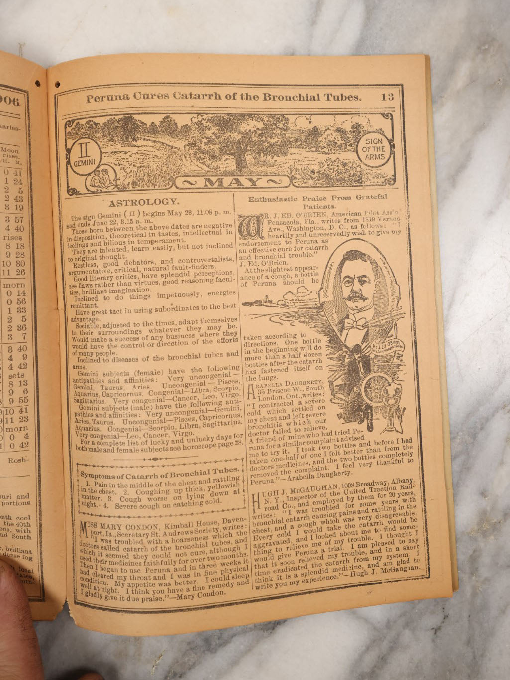 Lot 099 - Antique Almanac, The Peruna Almanac Lucky Day 1906, By The Peruna Drug Mfg. Co., Columbus, Ohio