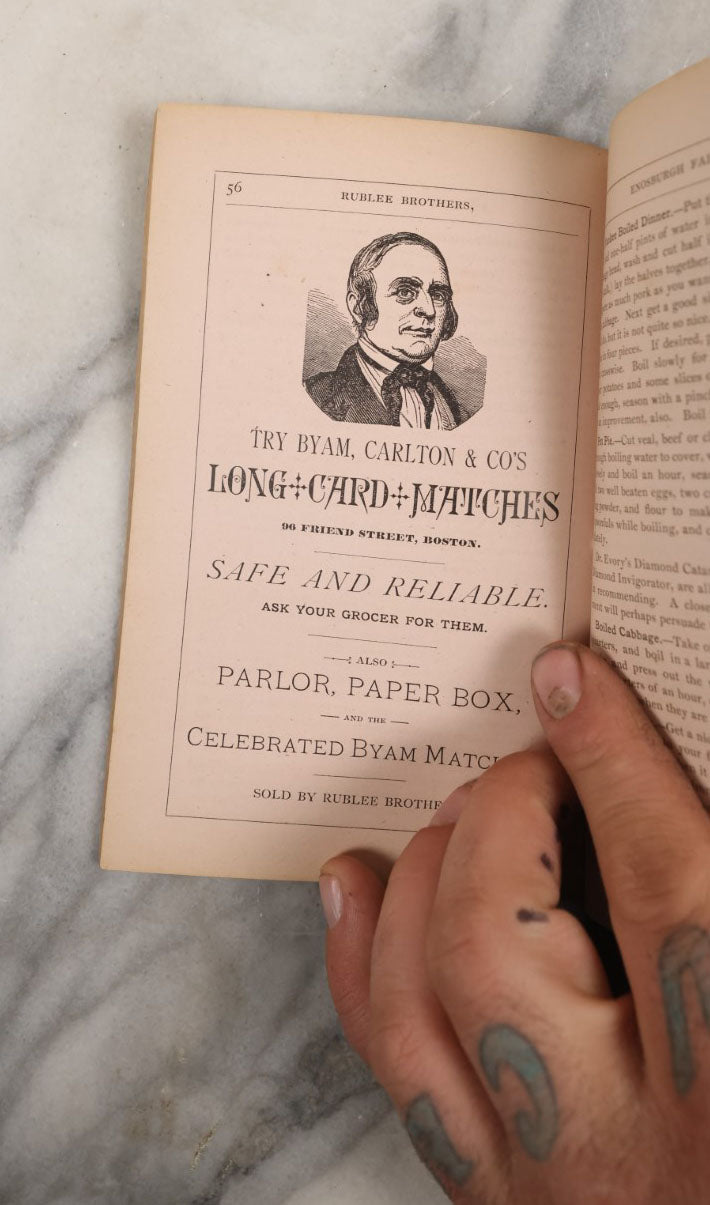 Lot 114 - Choice Family Recipes From Rublee Brothers, Druggists, Enosburg Falls, Vermont, Antique Recipe Book With Medicine Advertisements, 1880