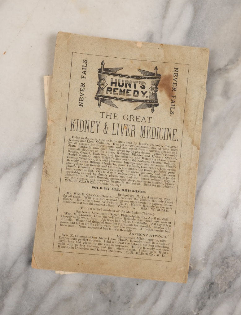 Lot 114 - Choice Family Recipes From Rublee Brothers, Druggists, Enosburg Falls, Vermont, Antique Recipe Book With Medicine Advertisements, 1880