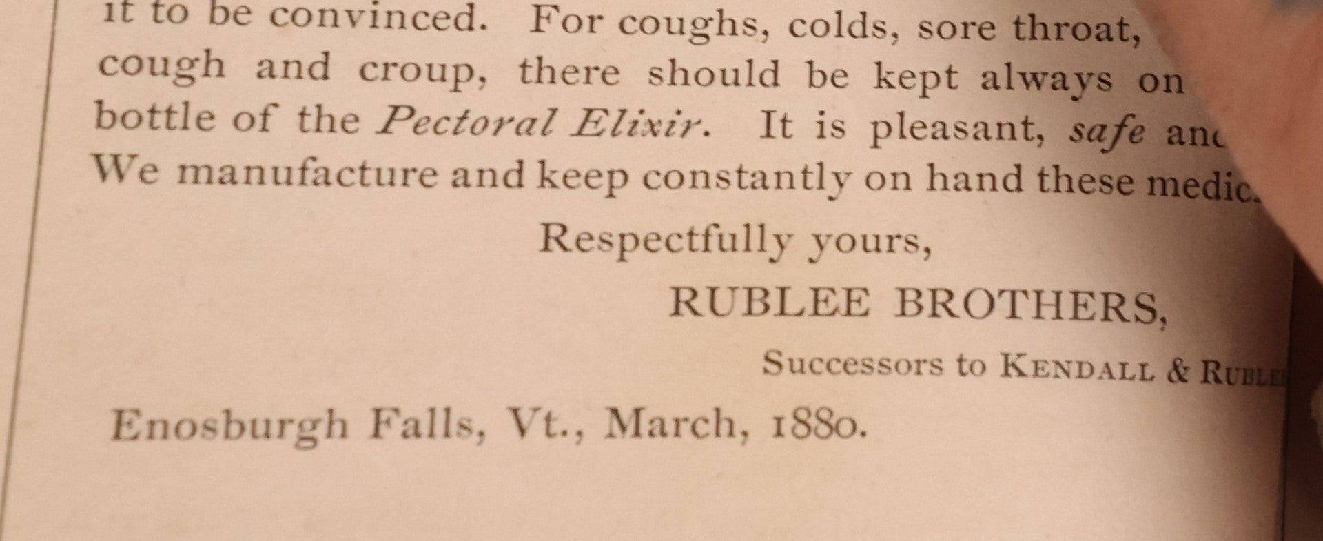 Lot 114 - Choice Family Recipes From Rublee Brothers, Druggists, Enosburg Falls, Vermont, Antique Recipe Book With Medicine Advertisements, 1880
