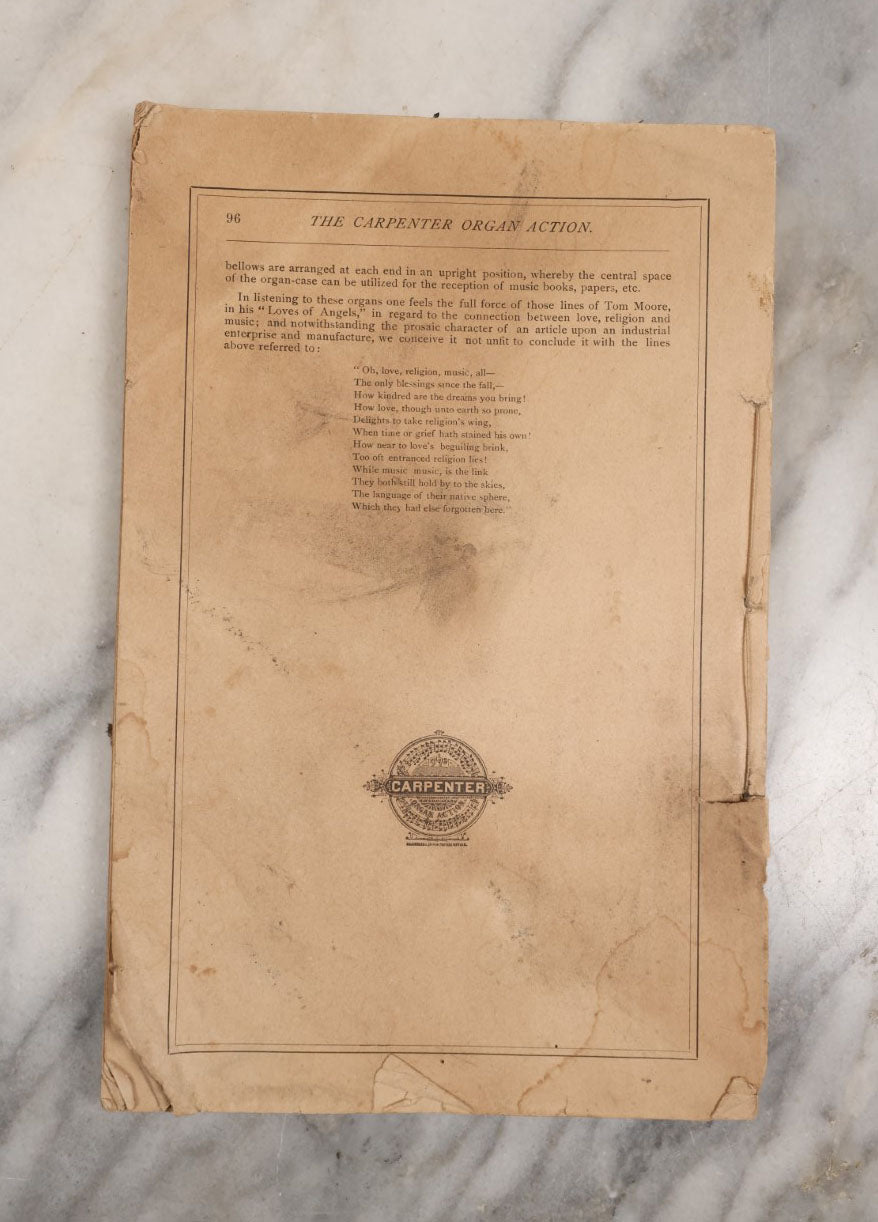 Lot 116 - Celebrated Carpenter "Organ Actions," 1881 Catalogue Of Organs By The Edwin P. Carpenter Company, Worcester, Massachusetts