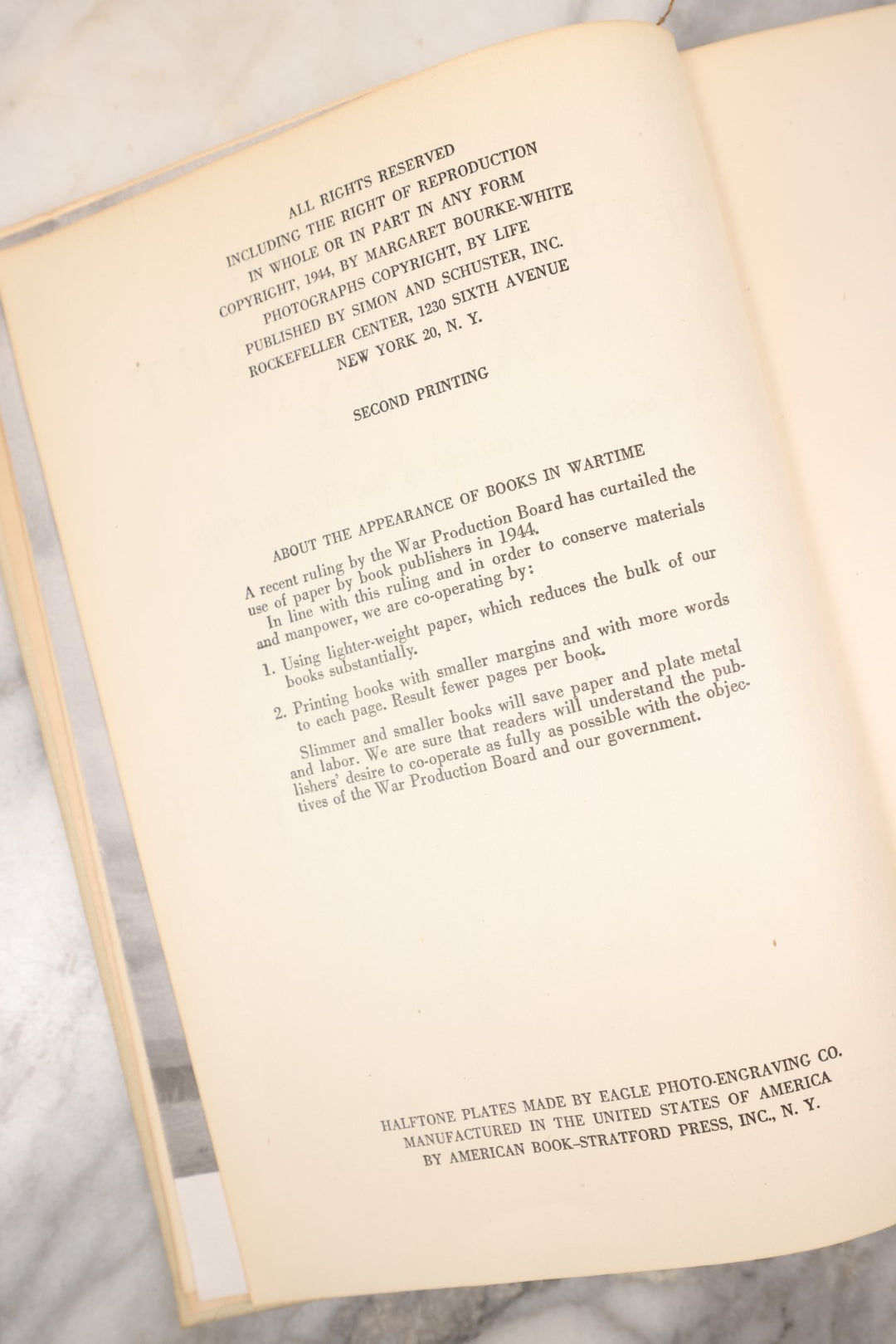 Lot 125 - "They Called It 'Purple Heart Valley': A Combat Chronicle Of The War In Italy" Vintage Book With Text And Photographs By Margaret Bourke-White, World War Two Documentarian And Photographer, Simon And Schuster, New York, 1944, Second Printing