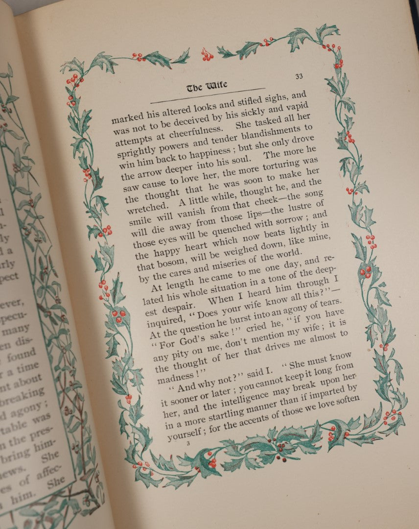 Lot 128 - "The Sketch Book Of Geoffrey Crayon" Antique Book By Washington Irving, Volume II, Van Tassel Edition, With Holiday Themed Printing On Pages, Blue Cover, G.P. Putnam's Sons, The Knickerbocker Press, 1895, Illustrated
