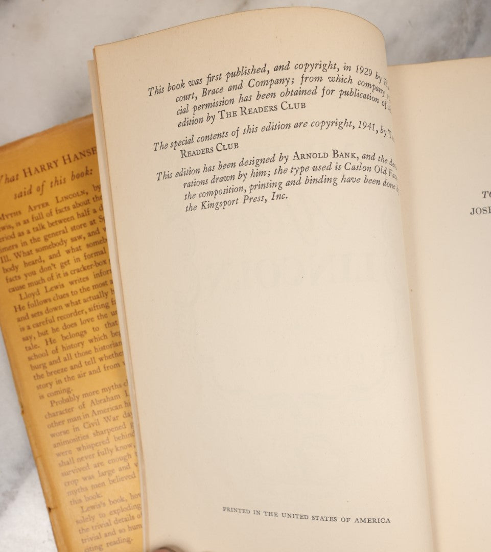 Lot 129 - "Myths After Lincoln" Vintage Book By Lloyd Lincoln, With An Introductions By Carl Sandburg, Reader's Club Edition, 1941