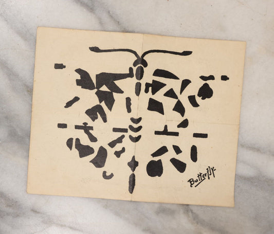 Lot 131 - Single Ephemera Scrap, Rorschach Style Ink Drawing Of A Butterfly